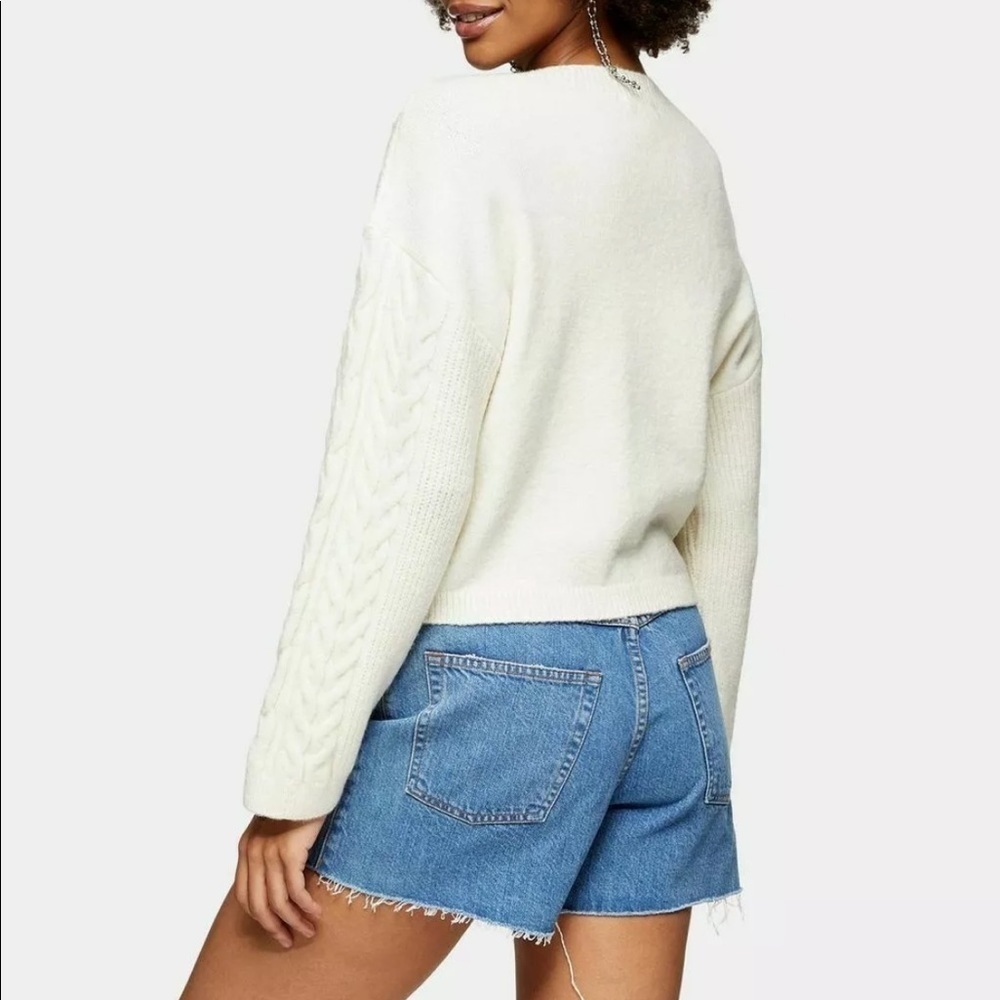 NWT Topshop Ivory Cable Stitch Knit Sleeve Pullover Crop Cream Sweater Size 4/6 - Picture 4 of 7